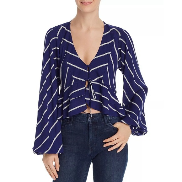 Free People Tops - Free People Women's Samifran Peplum Long Sleeve Cropped V-Neck Top sz Medium